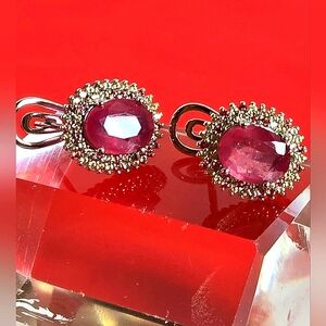 925 Sterling Silver Earrings with Natural Ruby & Sapphires Gemstones